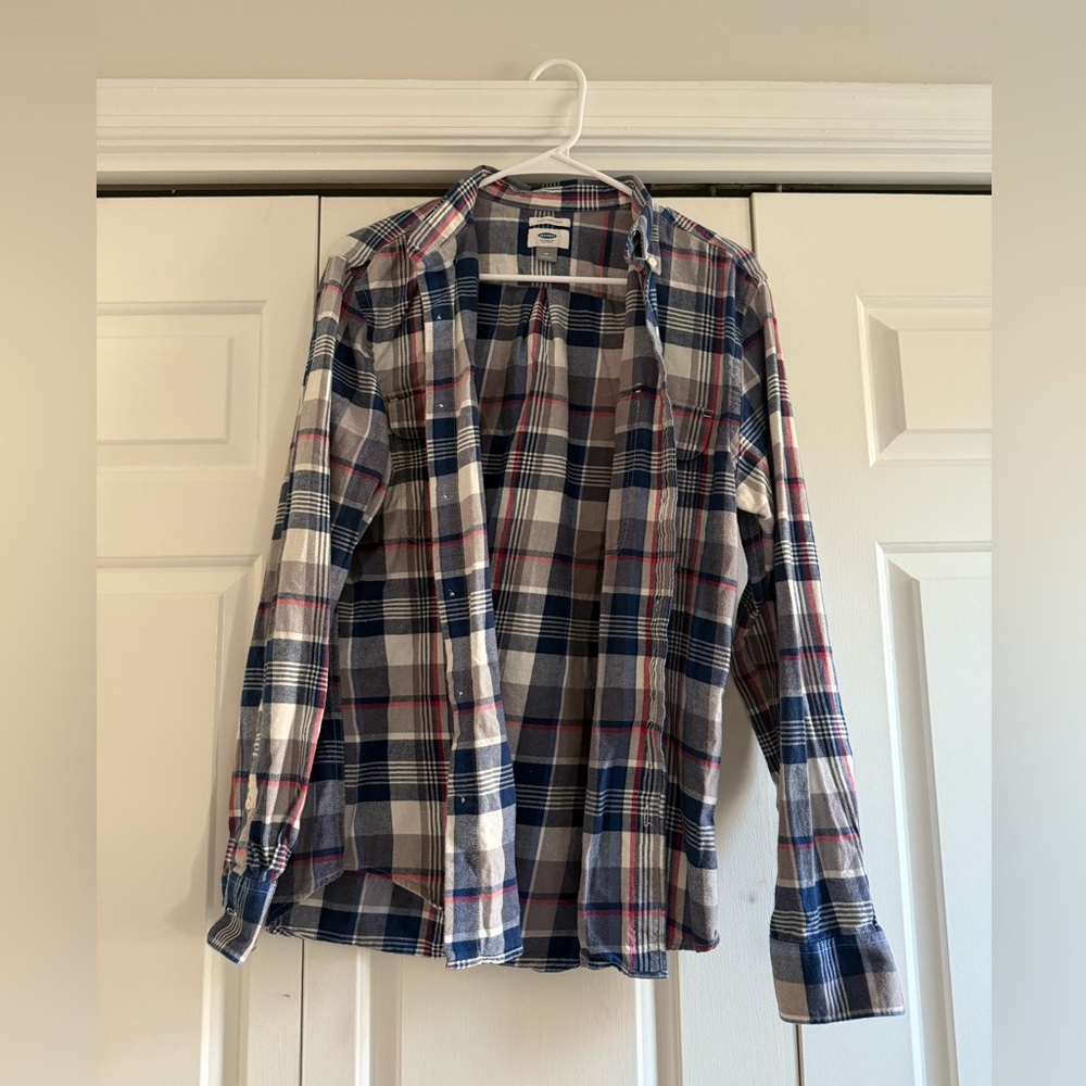 Old Navy Flannel Button Down Shirt - Blue, Red, White